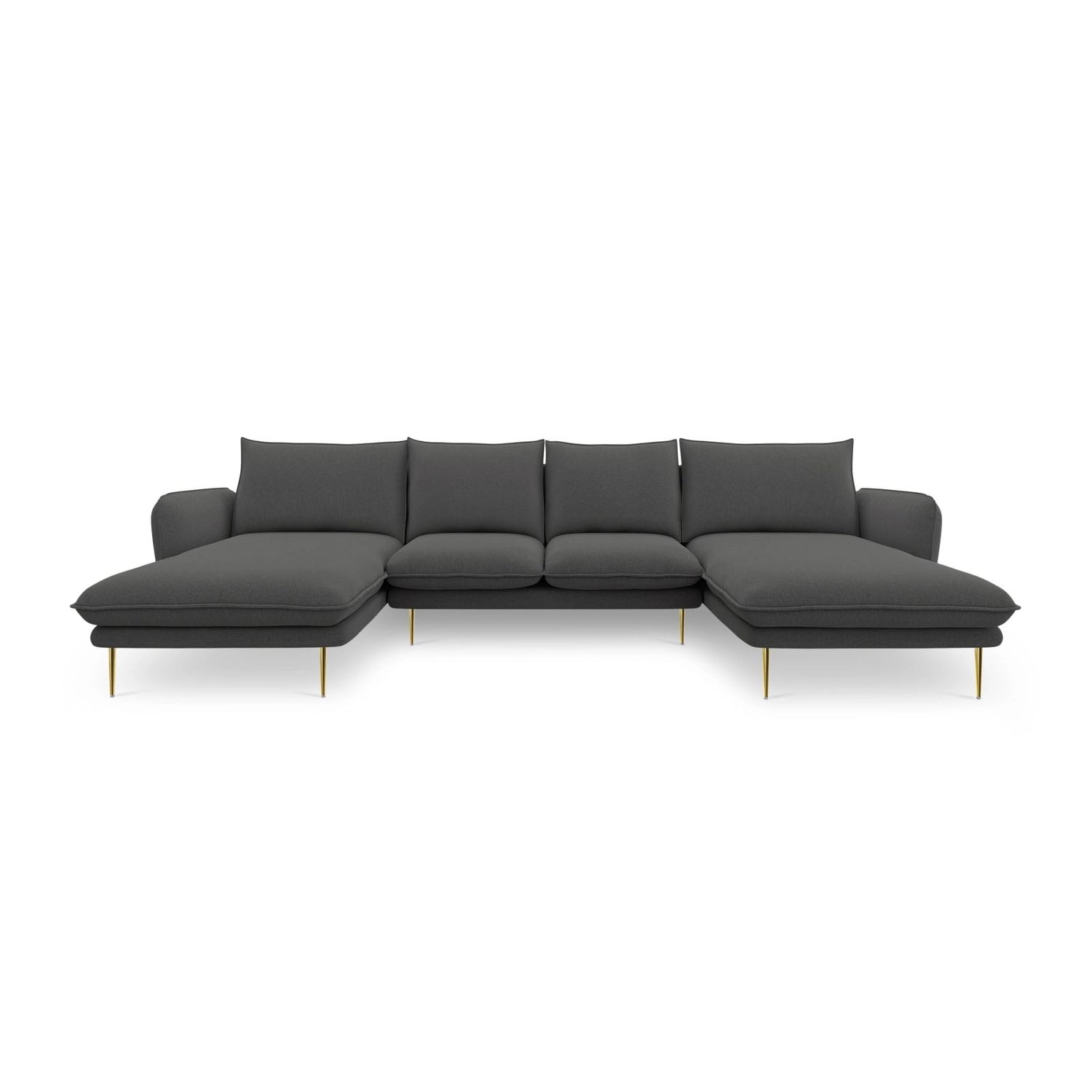 Vienna 6-Sitzer Panorama Sofa aus Strukturierter Stoff in Dunkelgrau (Positano 95), Beine in Goldmetall, 350x170x95 cm von Cosmopolitan Design – Bild 4