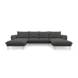 Vienna 6-Sitzer Panorama Sofa aus Strukturierter Stoff in Dunkelgrau (Positano 95), Beine in Goldmetall, 350x170x95 cm von Cosmopolitan Design – Bild 4