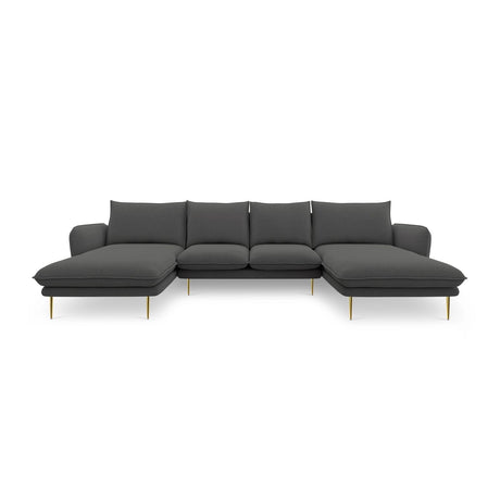 Vienna 6-Sitzer Panorama Sofa aus Strukturierter Stoff in Dunkelgrau (Positano 95), Beine in Goldmetall, 350x170x95 cm von Cosmopolitan Design – Bild 4
