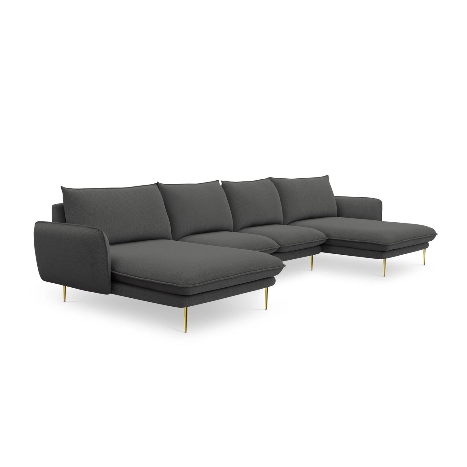 Vienna 6-Sitzer Panorama Sofa aus Strukturierter Stoff in Dunkelgrau (Positano 95), Beine in Goldmetall, 350x170x95 cm von Cosmopolitan Design – Bild 5