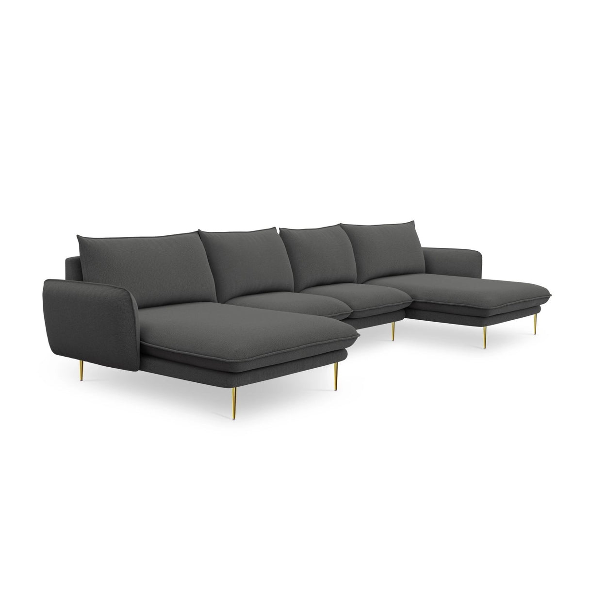 Vienna 6-Sitzer Panorama Sofa aus Strukturierter Stoff in Dunkelgrau (Positano 95), Beine in Goldmetall, 350x170x95 cm von Cosmopolitan Design – Bild 5