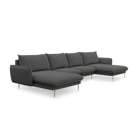 Vienna 6-Sitzer Panorama Sofa aus Strukturierter Stoff in Dunkelgrau (Positano 95), Beine in Goldmetall, 350x170x95 cm von Cosmopolitan Design – Bild 5
