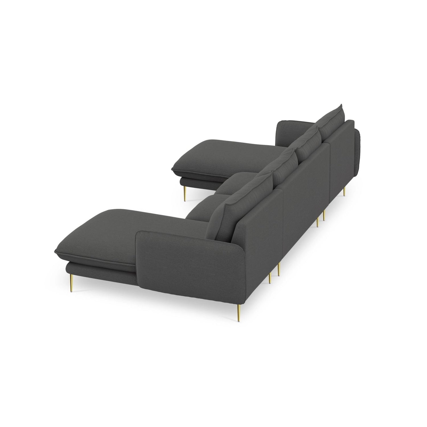 Vienna 6-Sitzer Panorama Sofa aus Strukturierter Stoff in Dunkelgrau (Positano 95), Beine in Goldmetall, 350x170x95 cm von Cosmopolitan Design – Bild 6