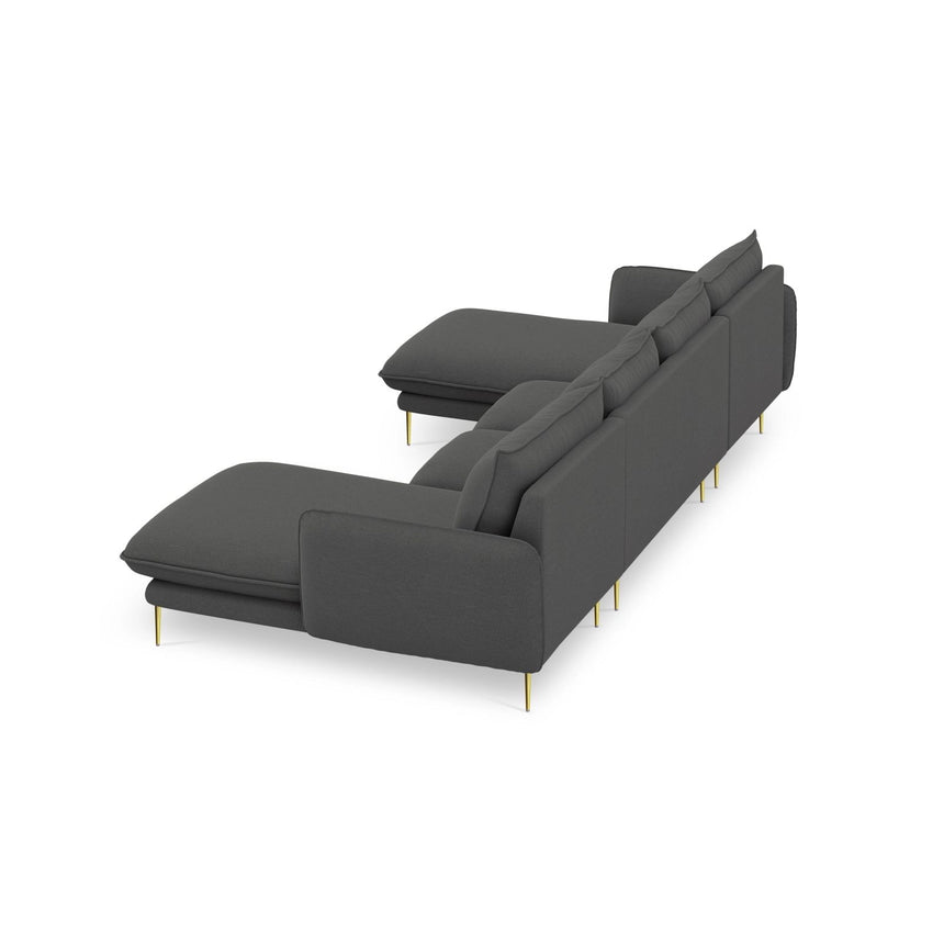 Vienna 6-Sitzer Panorama Sofa aus Strukturierter Stoff in Dunkelgrau (Positano 95), Beine in Goldmetall, 350x170x95 cm von Cosmopolitan Design – Bild 6
