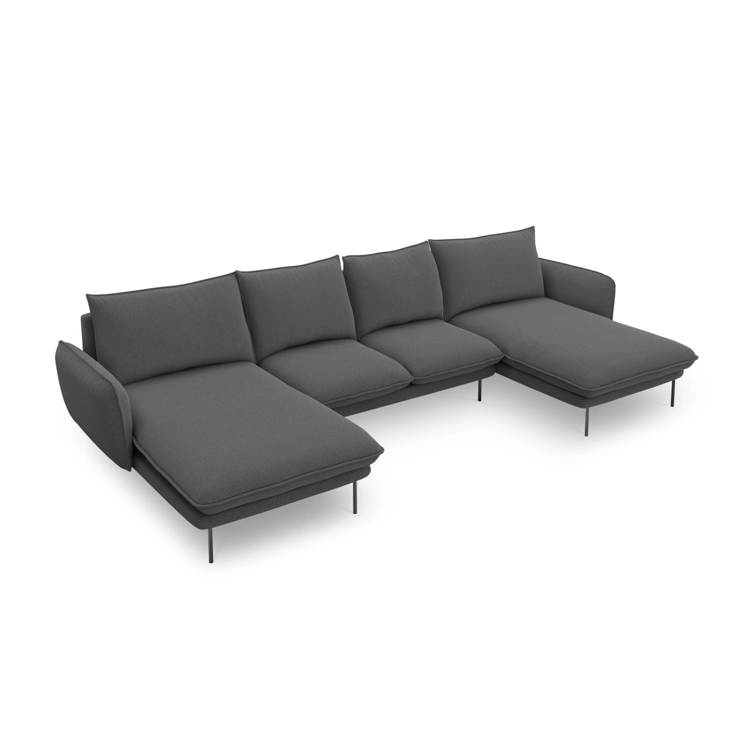 Vienna 6-Sitzer Panorama Sofa aus Strukturierter Stoff in Dunkelgrau (Positano 95), Beine in Schwarzes Metall, 350x170x95 cm von Cosmopolitan Design – Bild 1
