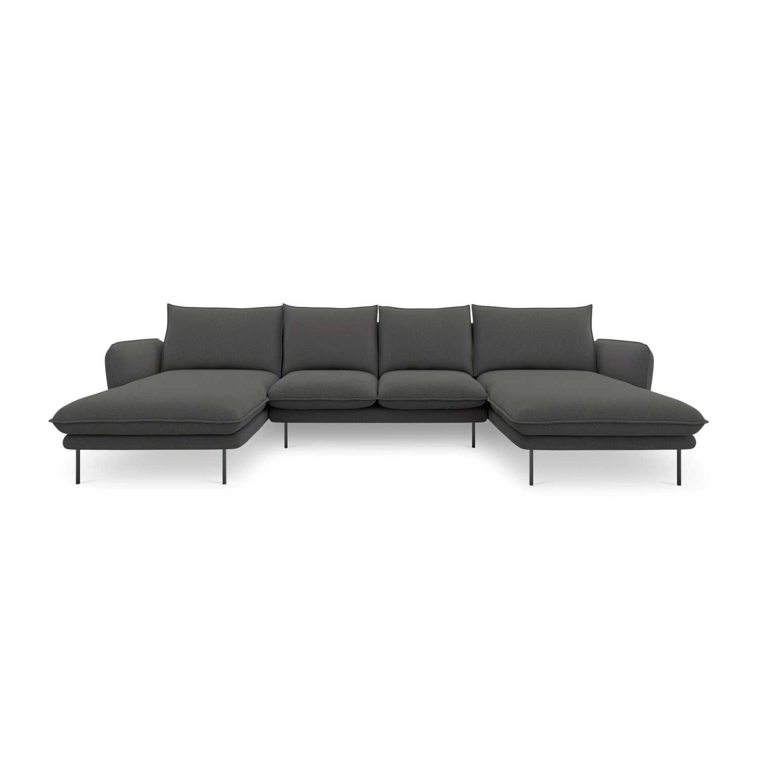 Vienna 6-Sitzer Panorama Sofa aus Strukturierter Stoff in Dunkelgrau (Positano 95), Beine in Schwarzes Metall, 350x170x95 cm von Cosmopolitan Design – Bild 4