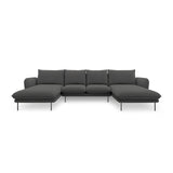 Vienna 6-Sitzer Panorama Sofa aus Strukturierter Stoff in Dunkelgrau (Positano 95), Beine in Schwarzes Metall, 350x170x95 cm von Cosmopolitan Design – Bild 4