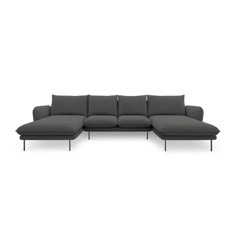 Vienna 6-Sitzer Panorama Sofa aus Strukturierter Stoff in Dunkelgrau (Positano 95), Beine in Schwarzes Metall, 350x170x95 cm von Cosmopolitan Design – Bild 4