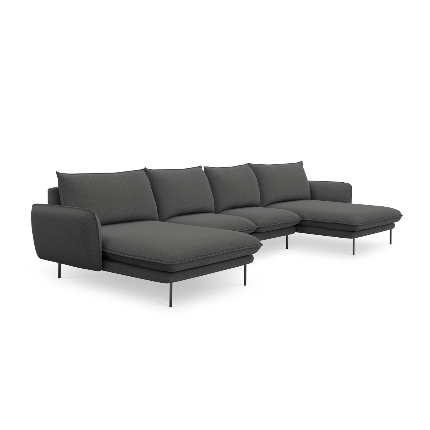Vienna 6-Sitzer Panorama Sofa aus Strukturierter Stoff in Dunkelgrau (Positano 95), Beine in Schwarzes Metall, 350x170x95 cm von Cosmopolitan Design – Bild 5