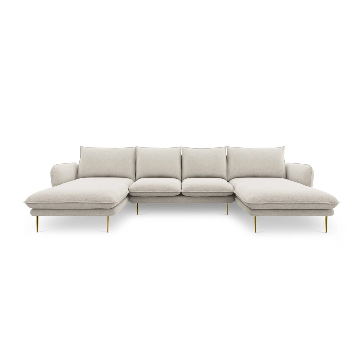 Vienna 6-Sitzer Panorama Sofa aus Strukturierter Stoff in Hellbeige (Positano 02), Beine in Goldmetall, 350x170x95 cm von Cosmopolitan Design – Bild 4
