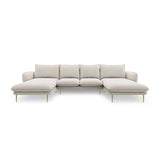Vienna 6-Sitzer Panorama Sofa aus Strukturierter Stoff in Hellbeige (Positano 02), Beine in Goldmetall, 350x170x95 cm von Cosmopolitan Design – Bild 4