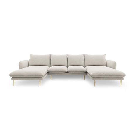 Vienna 6-Sitzer Panorama Sofa aus Strukturierter Stoff in Hellbeige (Positano 02), Beine in Goldmetall, 350x170x95 cm von Cosmopolitan Design – Bild 4