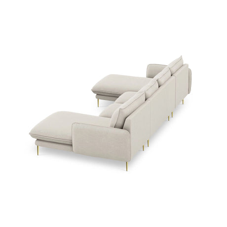 Vienna 6-Sitzer Panorama Sofa aus Strukturierter Stoff in Hellbeige (Positano 02), Beine in Goldmetall, 350x170x95 cm von Cosmopolitan Design – Bild 6