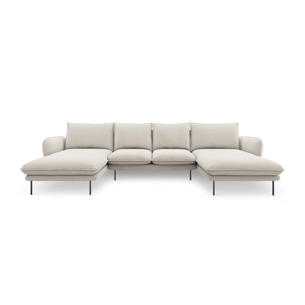Vienna 6-Sitzer Panorama Sofa aus Strukturierter Stoff in Hellbeige (Positano 02), Beine in Schwarzes Metall, 350x170x95 cm von Cosmopolitan Design – Bild 4