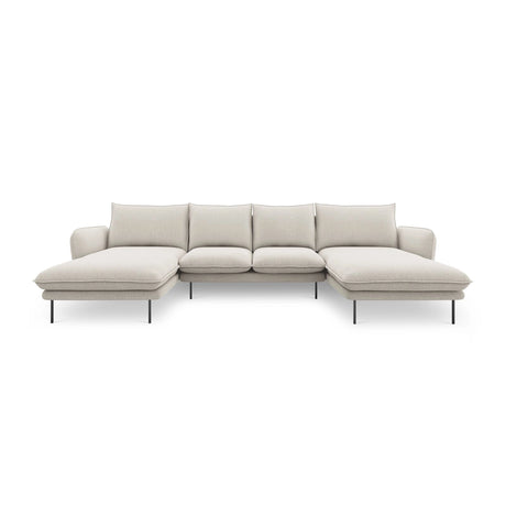 Vienna 6-Sitzer Panorama Sofa aus Strukturierter Stoff in Hellbeige (Positano 02), Beine in Schwarzes Metall, 350x170x95 cm von Cosmopolitan Design – Bild 4