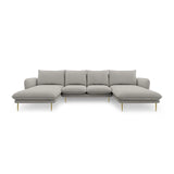 Vienna 6-Sitzer Panorama Sofa aus Strukturierter Stoff in Hellgrau (Asgard 27/ Positano 83), Beine in Goldmetall, 350x170x95 cm von Cosmopolitan Design – Bild 4