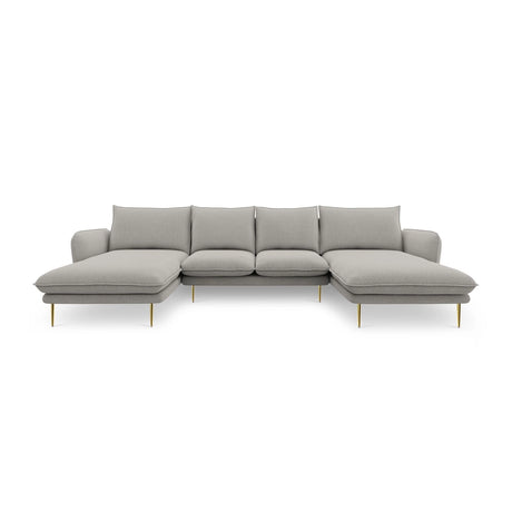 Vienna 6-Sitzer Panorama Sofa aus Strukturierter Stoff in Hellgrau (Asgard 27/ Positano 83), Beine in Goldmetall, 350x170x95 cm von Cosmopolitan Design – Bild 4