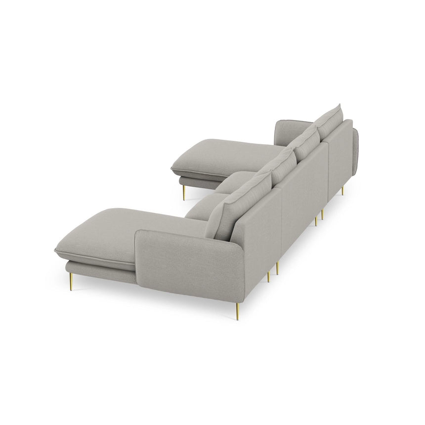 Vienna 6-Sitzer Panorama Sofa aus Strukturierter Stoff in Hellgrau (Asgard 27/ Positano 83), Beine in Goldmetall, 350x170x95 cm von Cosmopolitan Design – Bild 6