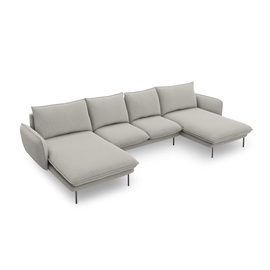 Vienna 6-Sitzer Panorama Sofa aus Strukturierter Stoff in Hellgrau (Asgard 27/ Positano 83), Beine in Schwarzes Metall, 350x170x95 cm von Cosmopolitan Design – Bild 1
