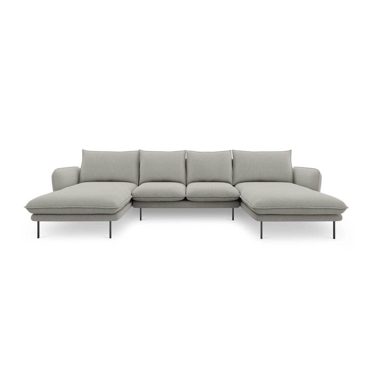 Vienna 6-Sitzer Panorama Sofa aus Strukturierter Stoff in Hellgrau (Asgard 27/ Positano 83), Beine in Schwarzes Metall, 350x170x95 cm von Cosmopolitan Design – Bild 4