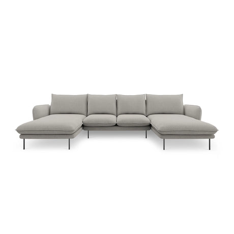 Vienna 6-Sitzer Panorama Sofa aus Strukturierter Stoff in Hellgrau (Asgard 27/ Positano 83), Beine in Schwarzes Metall, 350x170x95 cm von Cosmopolitan Design – Bild 4