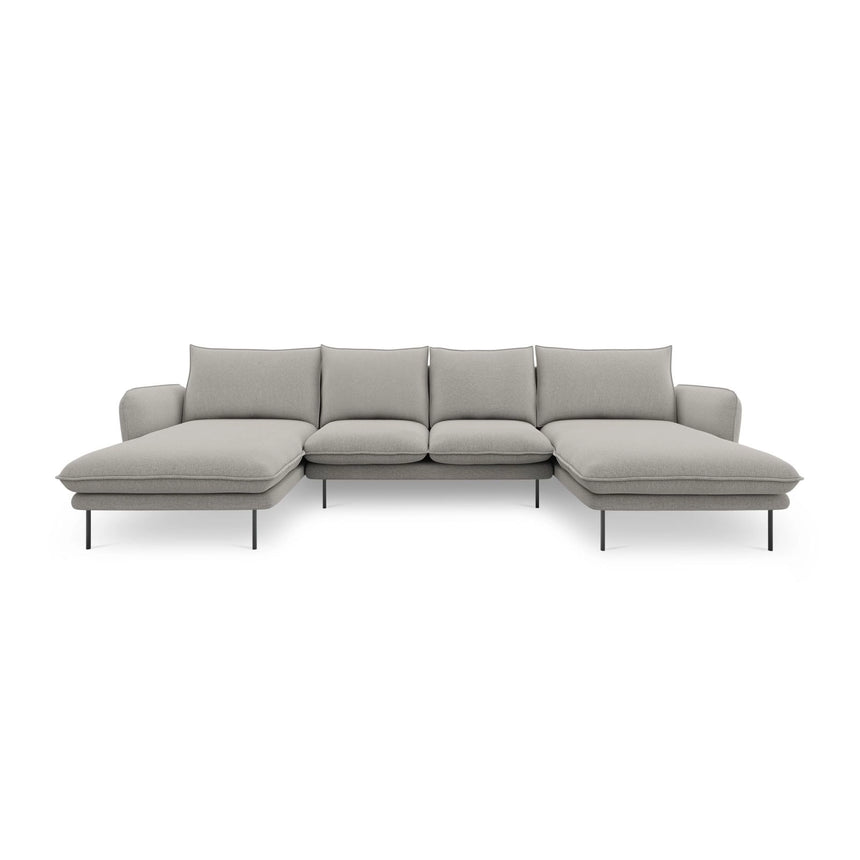 Vienna 6-Sitzer Panorama Sofa aus Strukturierter Stoff in Hellgrau (Asgard 27/ Positano 83), Beine in Schwarzes Metall, 350x170x95 cm von Cosmopolitan Design – Bild 4