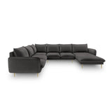 Vienna 7-Sitzer Panorama Ecksofa, Linke Seite, aus Samt in Dunkelgrau (Bluvel 18), Beine aus Goldmetall, 330x235x95 cm von Cosmopolitan Design – Bild 3