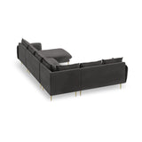 Vienna 7-Sitzer Panorama Ecksofa, Linke Seite, aus Samt in Dunkelgrau (Bluvel 18), Beine aus Goldmetall, 330x235x95 cm von Cosmopolitan Design – Bild 5