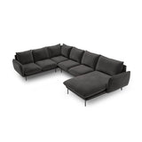 Vienna 7-Sitzer Panorama Ecksofa, Linke Seite, aus Samt in Dunkelgrau (Bluvel 18), Beine aus Schwarzes Metall, 330x235x95 cm von Cosmopolitan Design – Bild 1