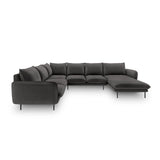 Vienna 7-Sitzer Panorama Ecksofa, Linke Seite, aus Samt in Dunkelgrau (Bluvel 18), Beine aus Schwarzes Metall, 330x235x95 cm von Cosmopolitan Design – Bild 3