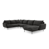 Vienna 7-Sitzer Panorama Ecksofa, Linke Seite, aus Samt in Dunkelgrau (Bluvel 18), Beine aus Schwarzes Metall, 330x235x95 cm von Cosmopolitan Design – Bild 4