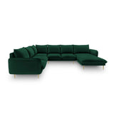 Vienna 7-Sitzer Panorama Ecksofa, Linke Seite, aus Samt in Flaschengrün (Bluvel 78), Beine aus Goldmetall, 330x235x95 cm von Cosmopolitan Design – Bild 3