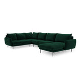 Vienna 7-Sitzer Panorama Ecksofa, Linke Seite, aus Samt in Flaschengrün (Bluvel 78), Beine aus Schwarzes Metall, 330x235x95 cm von Cosmopolitan Design – Bild 4