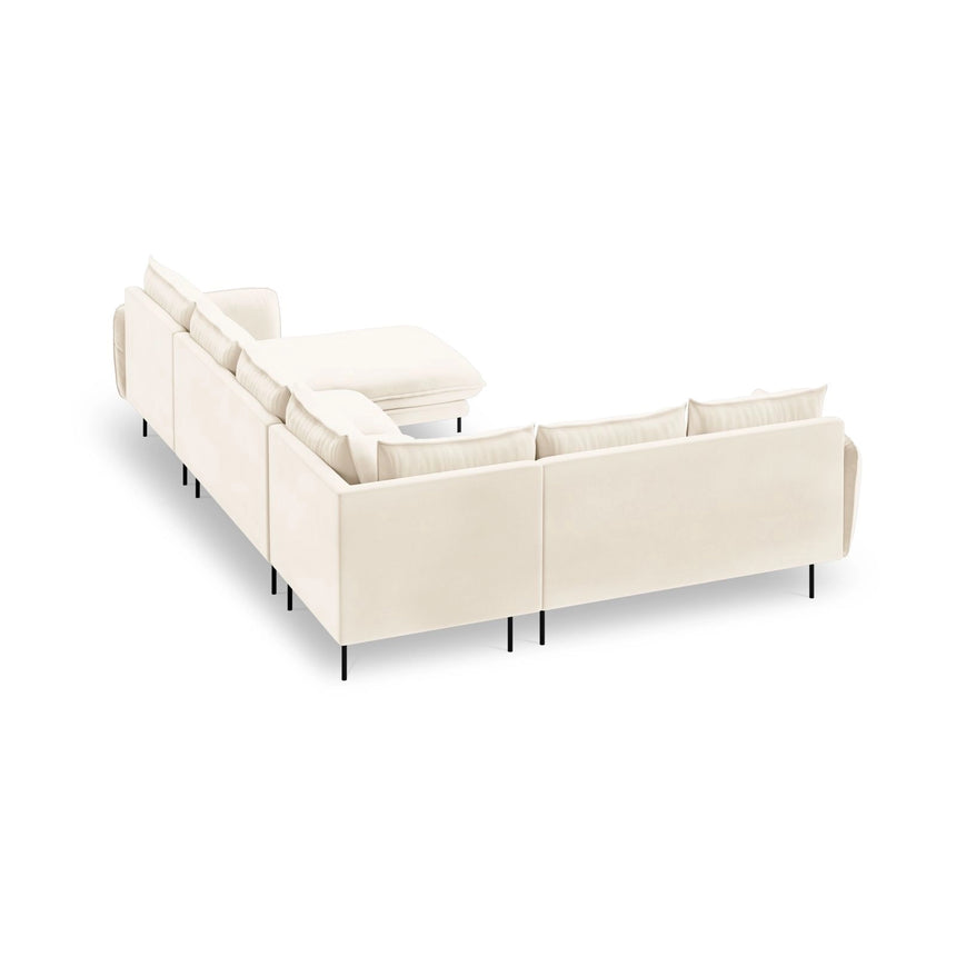 Vienna 7-Sitzer Panorama Ecksofa, Linke Seite, aus Samt in Hellbeige (Bluvel 22), Beine aus Schwarzes Metall, 330x235x95 cm von Cosmopolitan Design – Bild 5