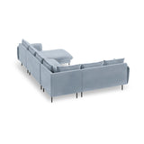 Vienna 7-Sitzer Panorama Ecksofa, Linke Seite, aus Samt in Hellblau (Bluvel 06), Beine aus Schwarzes Metall, 330x235x95 cm von Cosmopolitan Design – Bild 5
