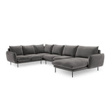 Vienna 7-Sitzer Panorama Ecksofa, Linke Seite, aus Samt in Hellgrau (Bluvel 13), Beine aus Schwarzes Metall, 330x235x95 cm von Cosmopolitan Design – Bild 4
