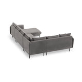 Vienna 7-Sitzer Panorama Ecksofa, Linke Seite, aus Samt in Hellgrau (Bluvel 13), Beine aus Schwarzes Metall, 330x235x95 cm von Cosmopolitan Design – Bild 5