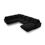 Vienna 7-Sitzer Panorama Ecksofa, Linke Seite, aus Samt in Schwarz (Bluvel 19), Beine aus Goldmetall, 330x235x95 cm von Cosmopolitan Design – Bild 1
