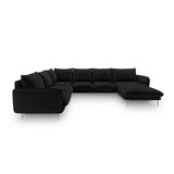 Vienna 7-Sitzer Panorama Ecksofa, Linke Seite, aus Samt in Schwarz (Bluvel 19), Beine aus Goldmetall, 330x235x95 cm von Cosmopolitan Design – Bild 3