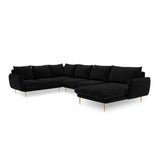 Vienna 7-Sitzer Panorama Ecksofa, Linke Seite, aus Samt in Schwarz (Bluvel 19), Beine aus Goldmetall, 330x235x95 cm von Cosmopolitan Design – Bild 4