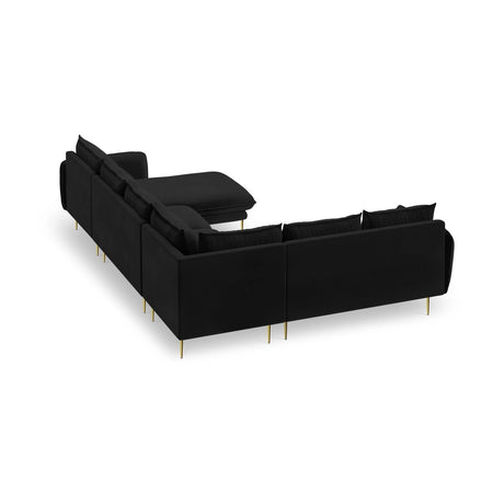 Vienna 7-Sitzer Panorama Ecksofa, Linke Seite, aus Samt in Schwarz (Bluvel 19), Beine aus Goldmetall, 330x235x95 cm von Cosmopolitan Design – Bild 5