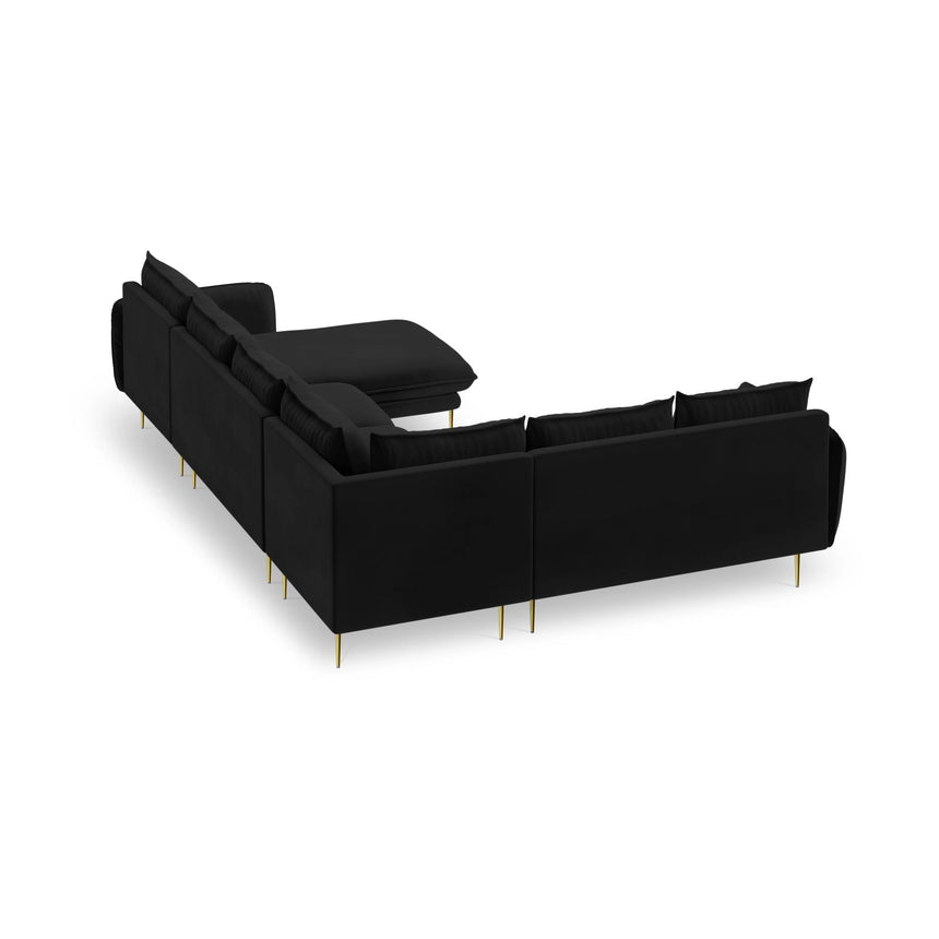 Vienna 7-Sitzer Panorama Ecksofa, Linke Seite, aus Samt in Schwarz (Bluvel 19), Beine aus Goldmetall, 330x235x95 cm von Cosmopolitan Design – Bild 5