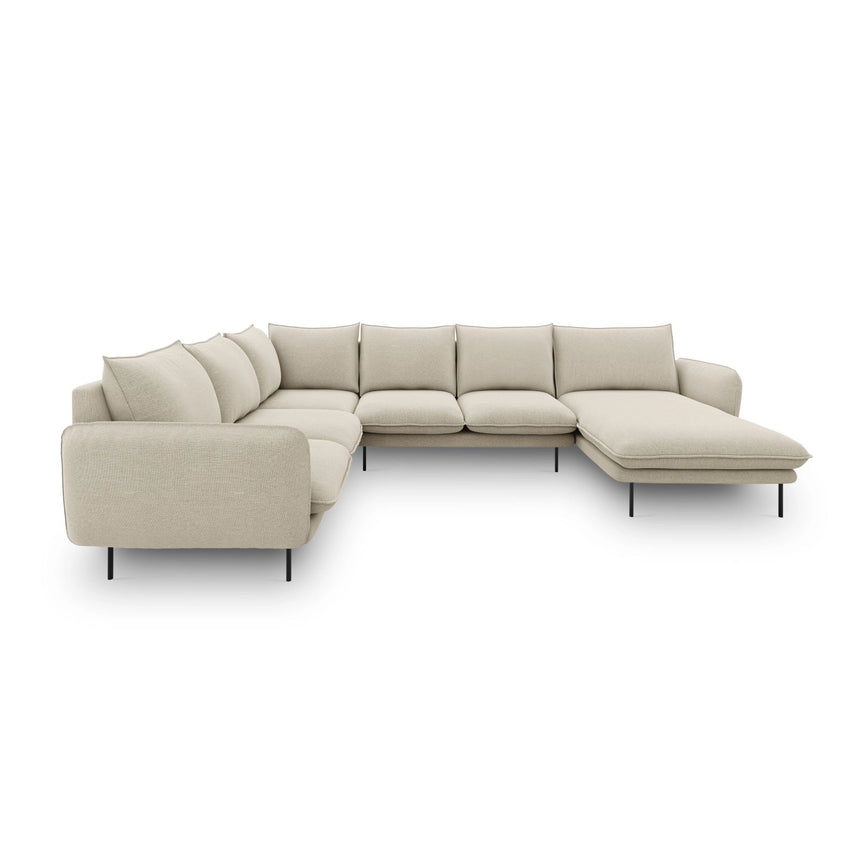 Vienna 7-Sitzer Panorama Ecksofa, Linke Seite, aus Strukturierter Stoff in Beige (Positano 8), Beine aus Schwarzes Metall, 330x235x95 cm von Cosmopolitan Design – Bild 4