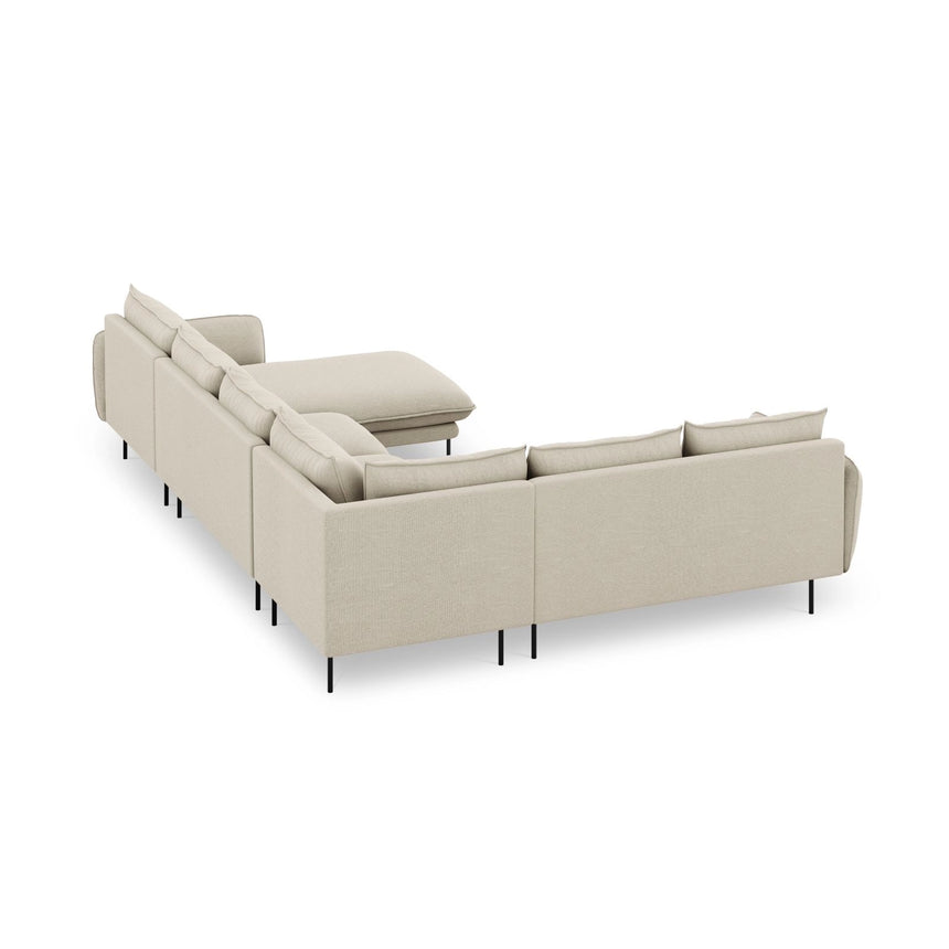 Vienna 7-Sitzer Panorama Ecksofa, Linke Seite, aus Strukturierter Stoff in Beige (Positano 8), Beine aus Schwarzes Metall, 330x235x95 cm von Cosmopolitan Design – Bild 6