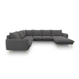 Vienna 7-Sitzer Panorama Ecksofa, Linke Seite, aus Strukturierter Stoff in Dunkelgrau (Positano 95), Beine aus Goldmetall, 330x235x95 cm von Cosmopolitan Design – Bild 4