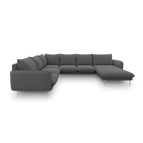 Vienna 7-Sitzer Panorama Ecksofa, Linke Seite, aus Strukturierter Stoff in Dunkelgrau (Positano 95), Beine aus Goldmetall, 330x235x95 cm von Cosmopolitan Design – Bild 4