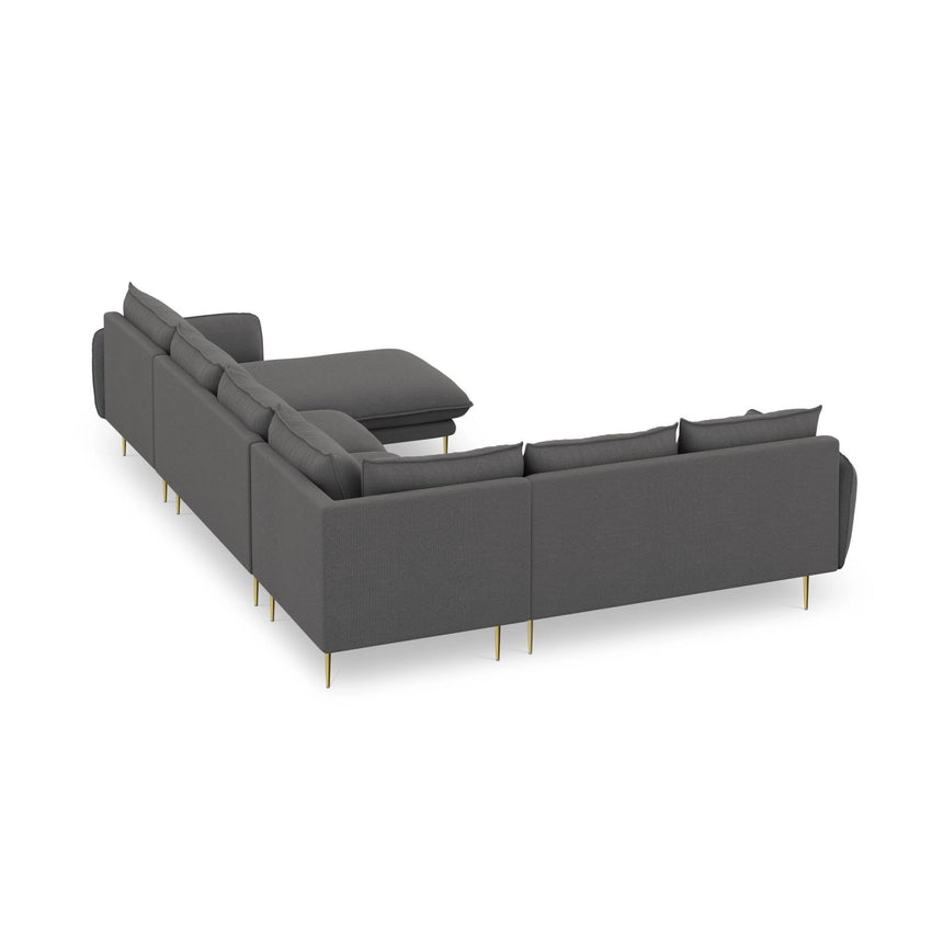 Vienna 7-Sitzer Panorama Ecksofa, Linke Seite, aus Strukturierter Stoff in Dunkelgrau (Positano 95), Beine aus Goldmetall, 330x235x95 cm von Cosmopolitan Design – Bild 6