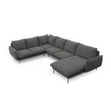 Vienna 7-Sitzer Panorama Ecksofa, Linke Seite, aus Strukturierter Stoff in Dunkelgrau (Positano 95), Beine aus Schwarzes Metall, 330x235x95 cm von Cosmopolitan Design – Bild 1