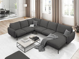 Vienna 7-Sitzer Panorama Ecksofa, Linke Seite, aus Strukturierter Stoff in Dunkelgrau (Positano 95), Beine aus Schwarzes Metall, 330x235x95 cm von Cosmopolitan Design – Bild 2