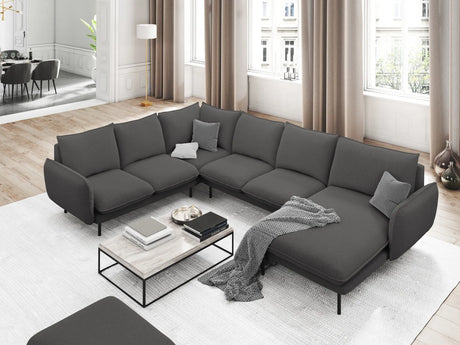 Vienna 7-Sitzer Panorama Ecksofa, Linke Seite, aus Strukturierter Stoff in Dunkelgrau (Positano 95), Beine aus Schwarzes Metall, 330x235x95 cm von Cosmopolitan Design – Bild 2